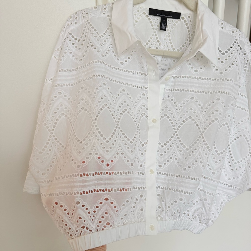 NWT WHBM Kimono Sleeve Eyelet Shirt Blouse - size small - white - Picture 8 of 10